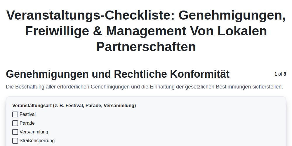 Veranstaltungs-Checkliste: Genehmigungen, Freiwillige & Management von lokalen Partnerschaften screenshot