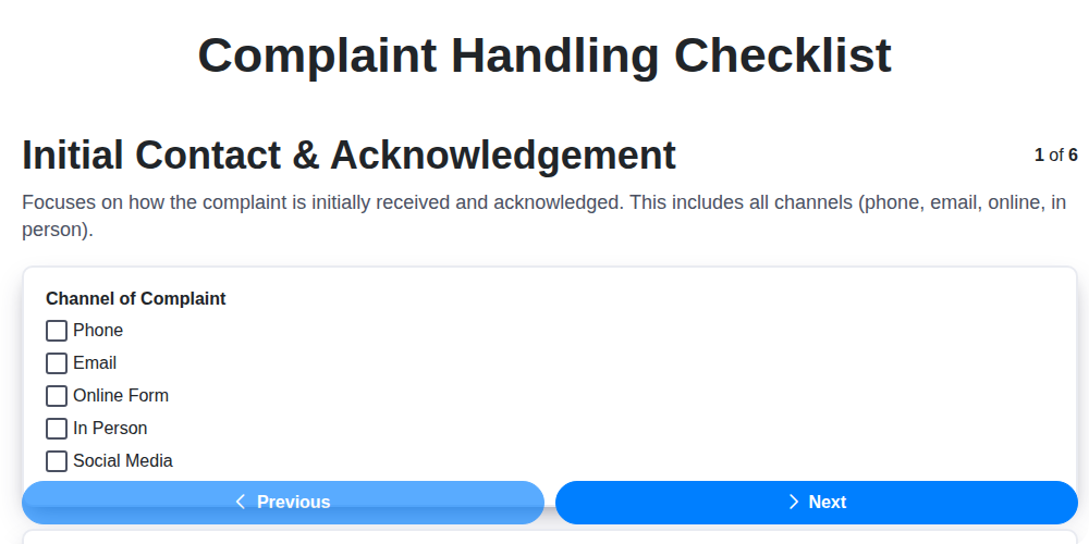 complaint handling screenshot