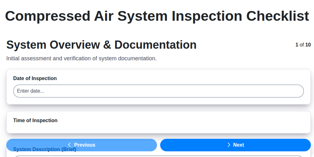 compressed air system inspection checklist screenshot