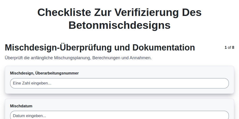 Checkliste zur Verifizierung des Betonmischdesigns
 screenshot