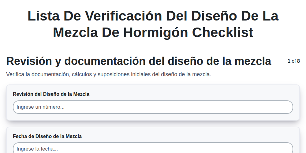 Lista de Verificación del Diseño de la Mezcla de Hormigón screenshot