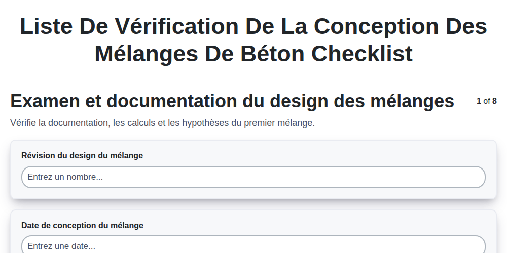 Liste de vérification de la conception des mélanges de béton screenshot