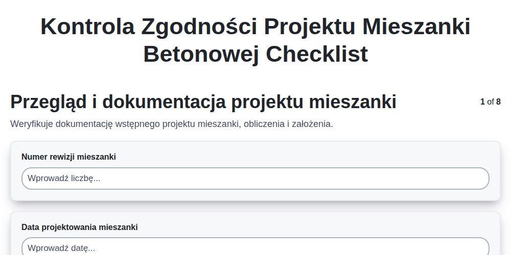 Kontrola zgodności projektu mieszanki betonowej screenshot