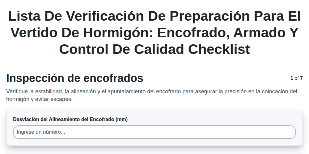 Lista de Verificación de Preparación para el Vertido de Hormigón: Encofrado, Armado y Control de Calidad
