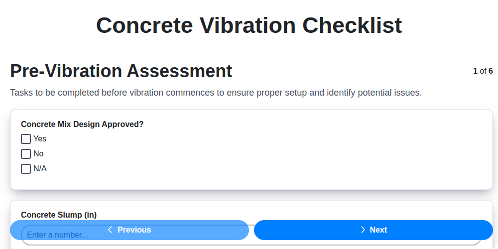 concrete vibration checklist screenshot