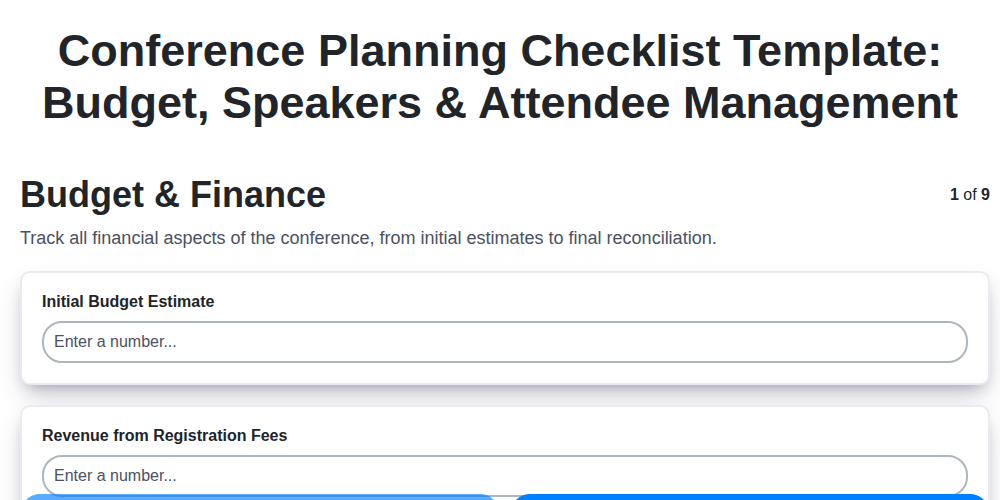 conference planning checklist template budget speakers attendee management screenshot
