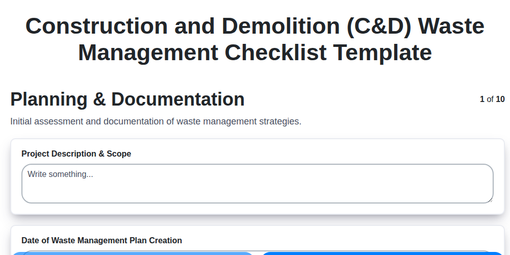 construction and demolition c d waste management checklist template screenshot