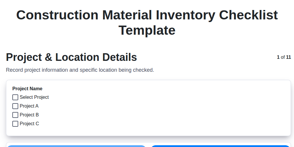 construction material inventory checklist template screenshot