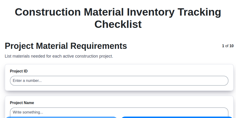 construction material inventory tracking checklist screenshot