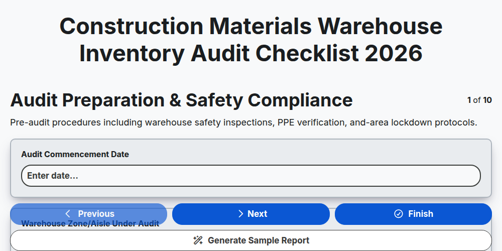 Construction Materials Warehouse Inventory Audit Checklist 2026