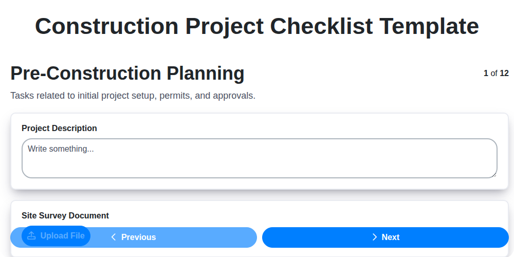 construction project checklist template screenshot
