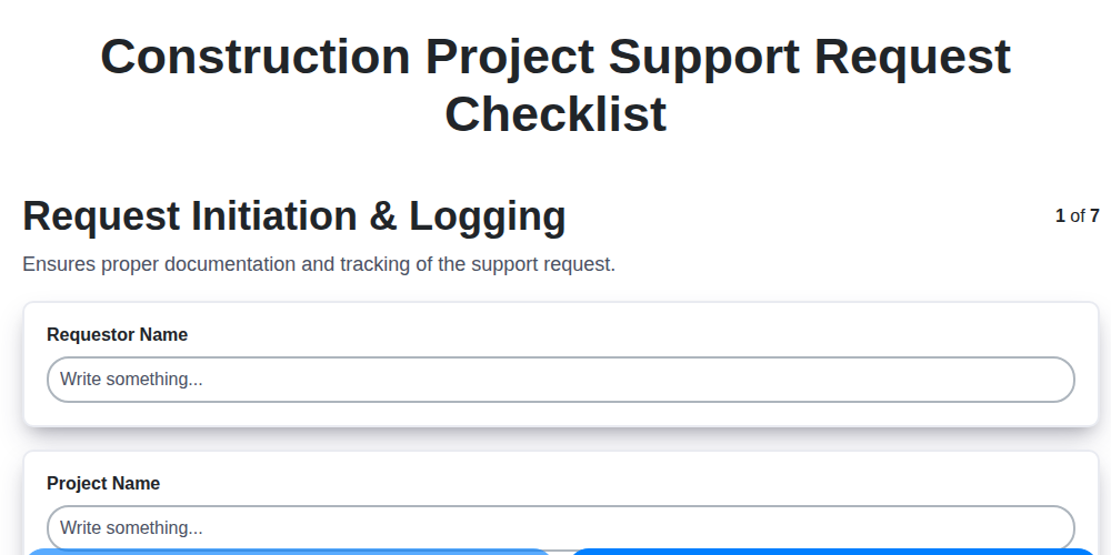 construction project support request checklist screenshot