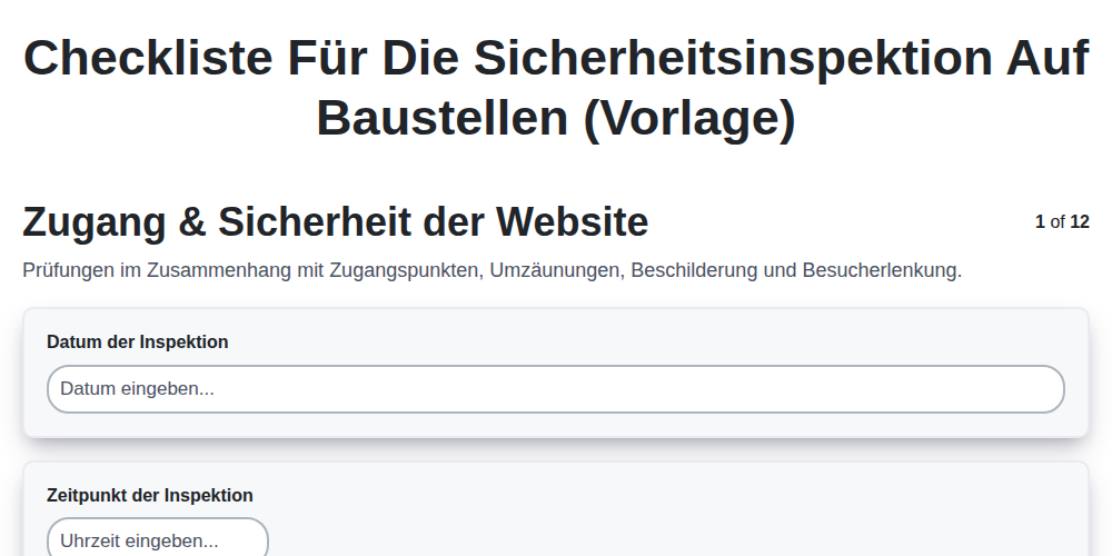 Checkliste für die Sicherheitsinspektion auf Baustellen (Vorlage) screenshot