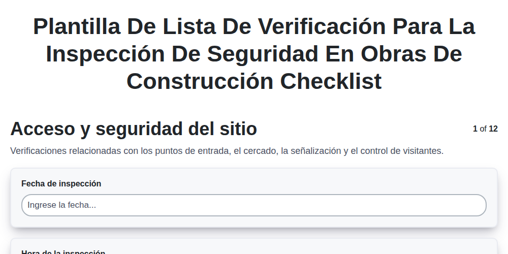 Plantilla de lista de verificación para la inspección de seguridad en obras de construcción screenshot