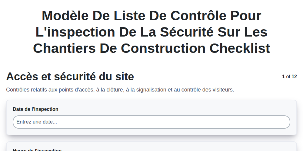 Modèle de liste de contrôle pour l'inspection de la sécurité sur les chantiers de construction screenshot