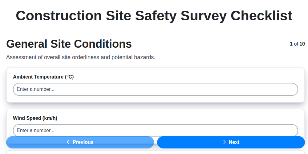 construction site safety survey checklist screenshot