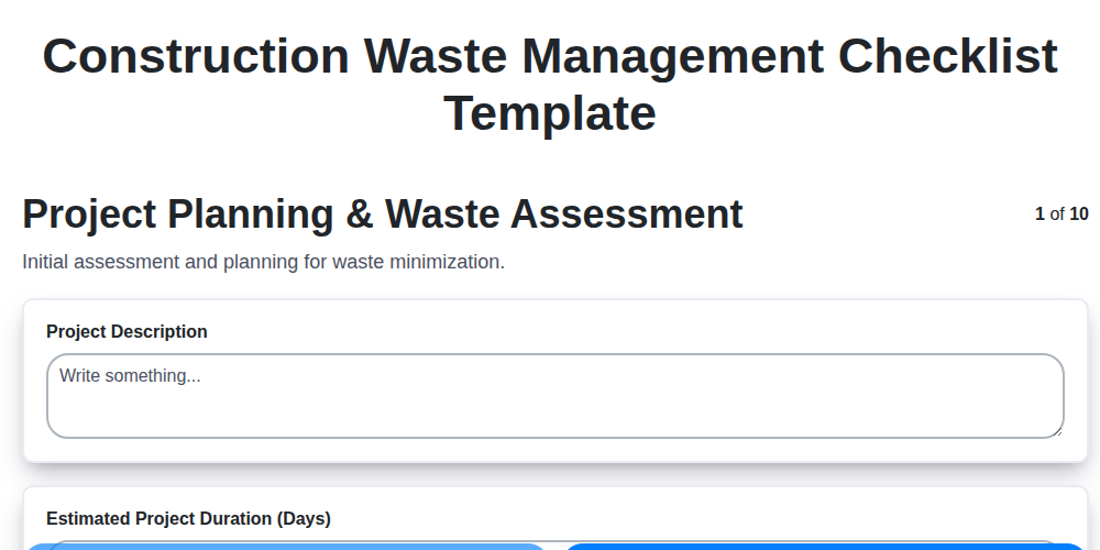 construction waste management checklist template screenshot