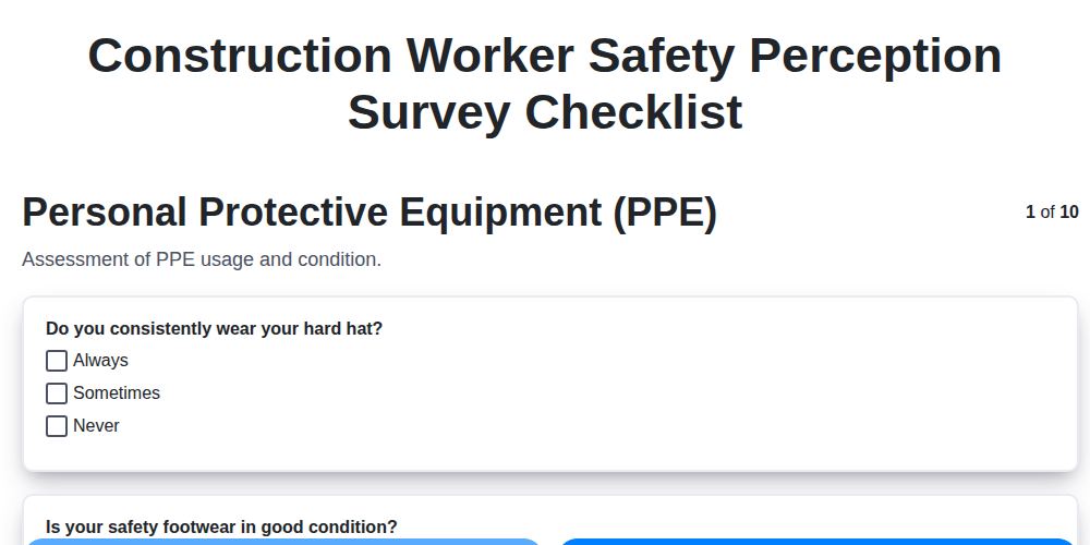 construction worker safety perception survey checklist screenshot
