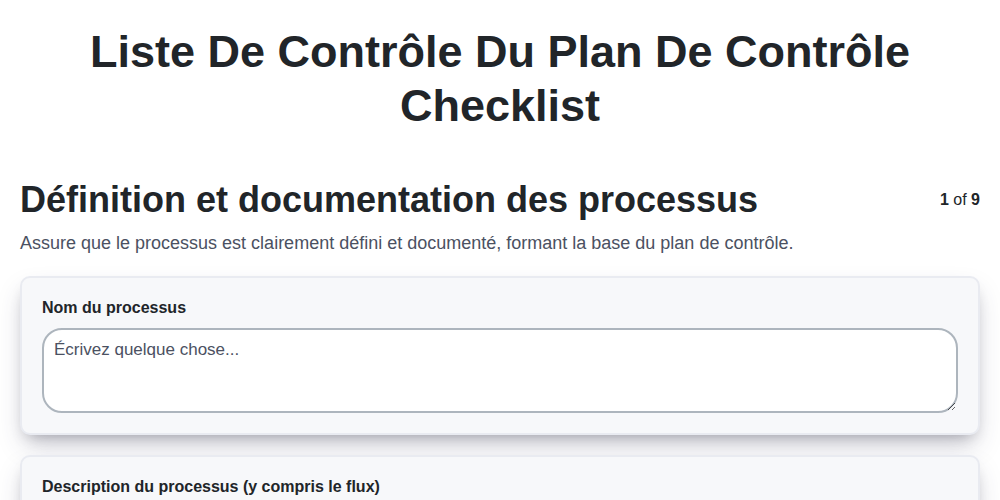 Liste de contrôle du plan de contrôle screenshot