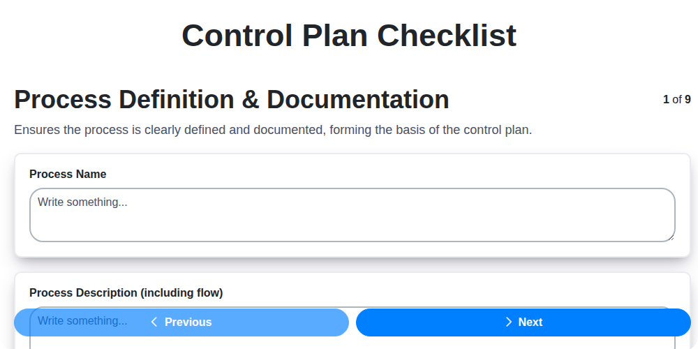 control plan checklist screenshot