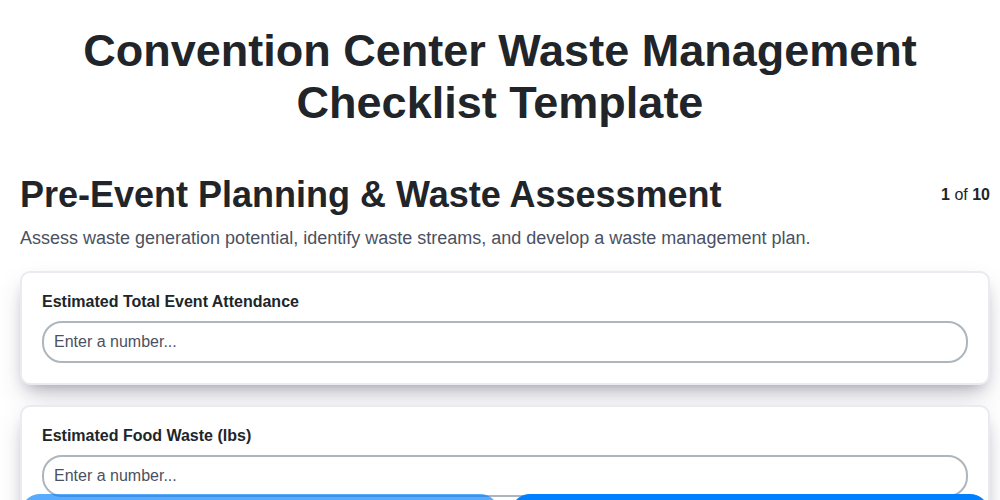 convention center waste management checklist template screenshot