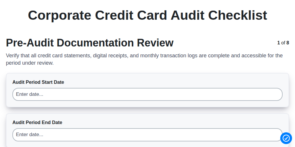 corporate credit card audit checklist screenshot