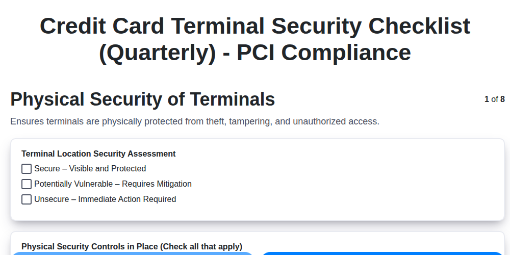 credit card terminal security checklist quarterly pci compliance screenshot