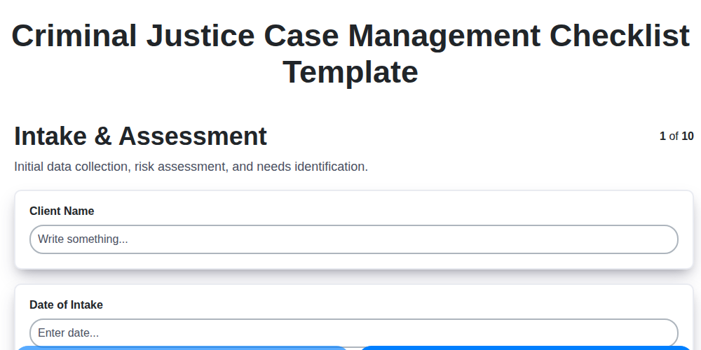 criminal justice case management checklist template screenshot