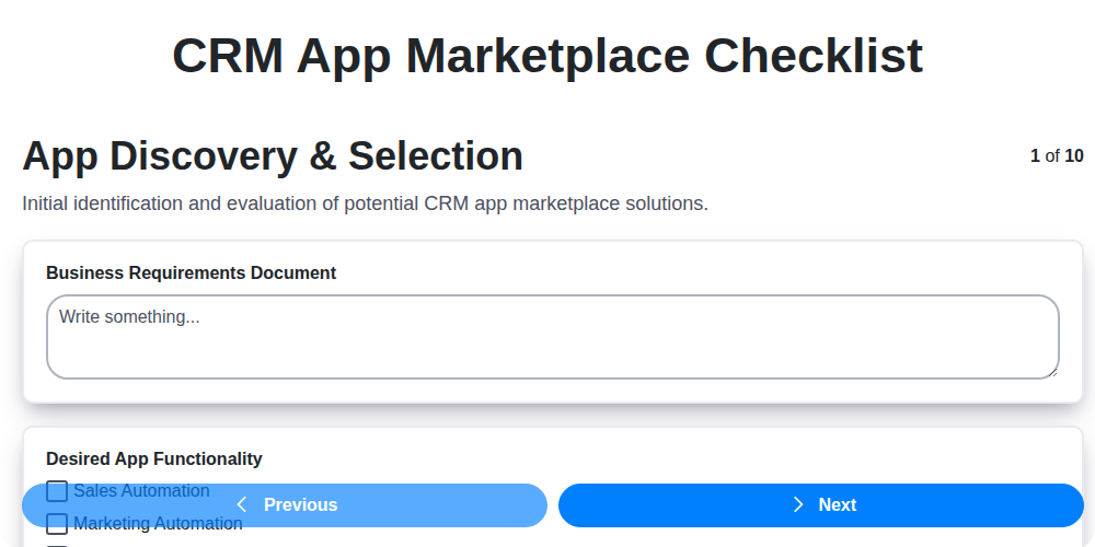 crm app marketplace checklist screenshot