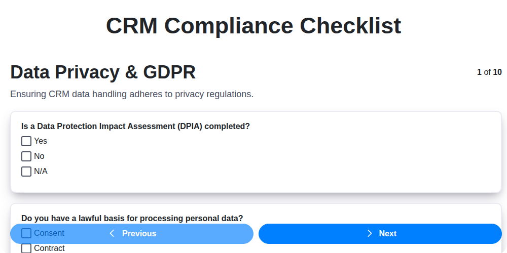 crm compliance checklist screenshot