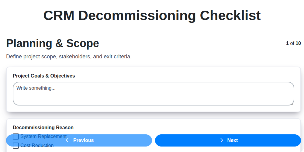crm decommissioning checklist screenshot
