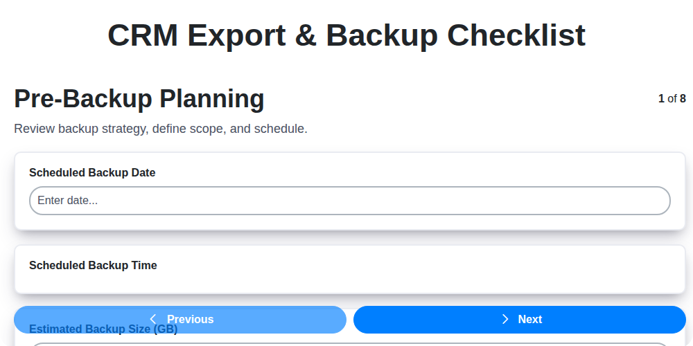 crm export backup checklist screenshot