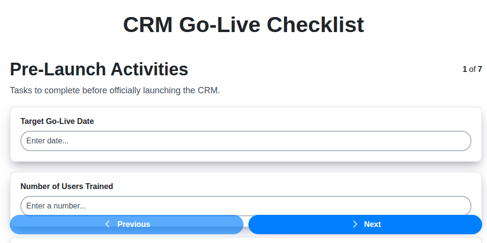 crm go live checklist screenshot