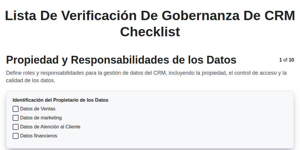 Lista de verificación de gobernanza de CRM
 screenshot