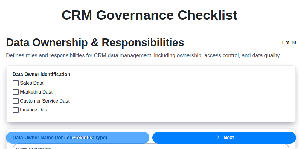 crm governance checklist screenshot