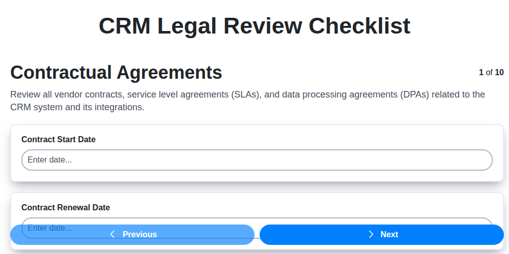 crm legal review checklist screenshot