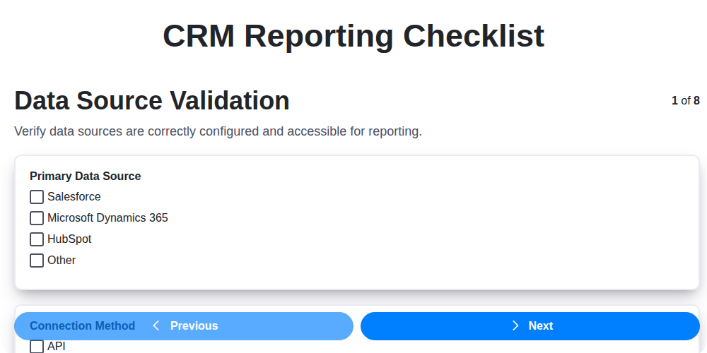 crm reporting checklist screenshot