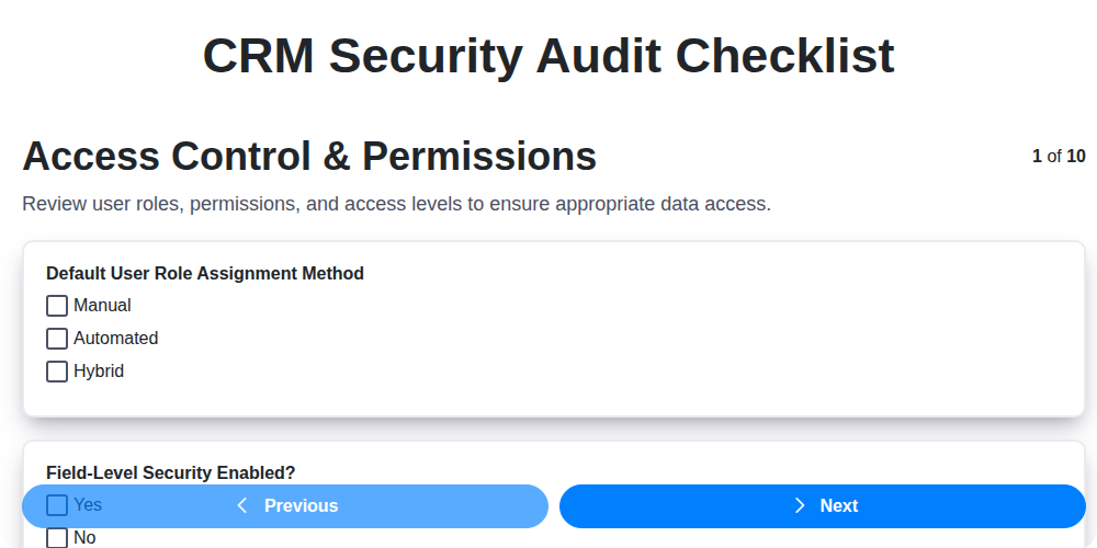 crm security audit checklist screenshot