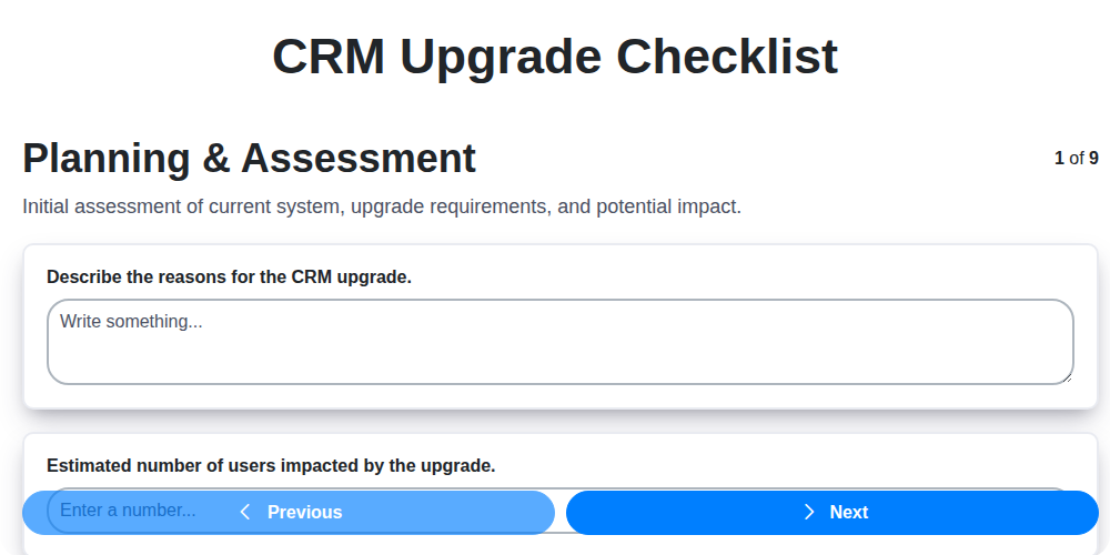 crm upgrade checklist screenshot