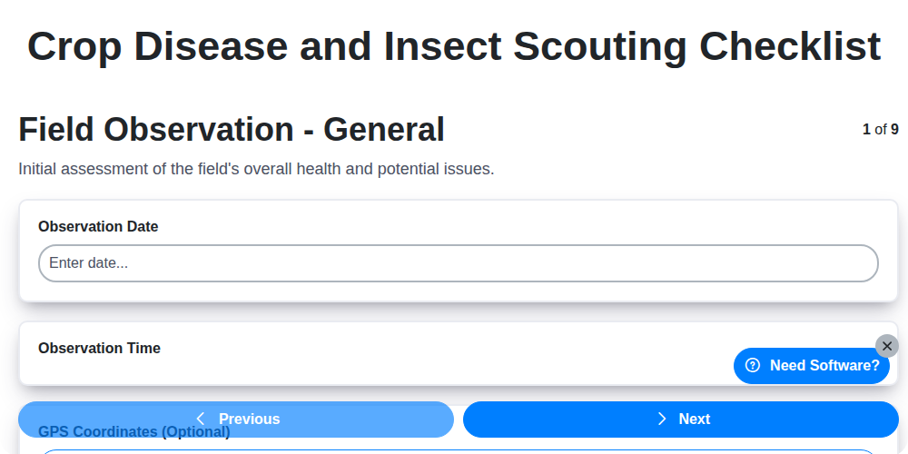 crop disease and insect scouting checklist screenshot