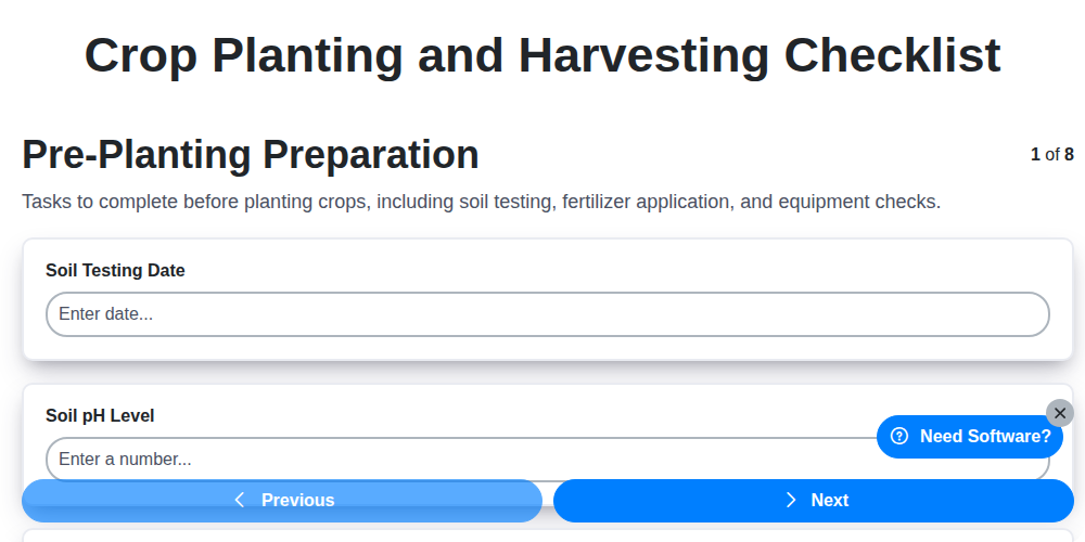 crop planting and harvesting checklist screenshot