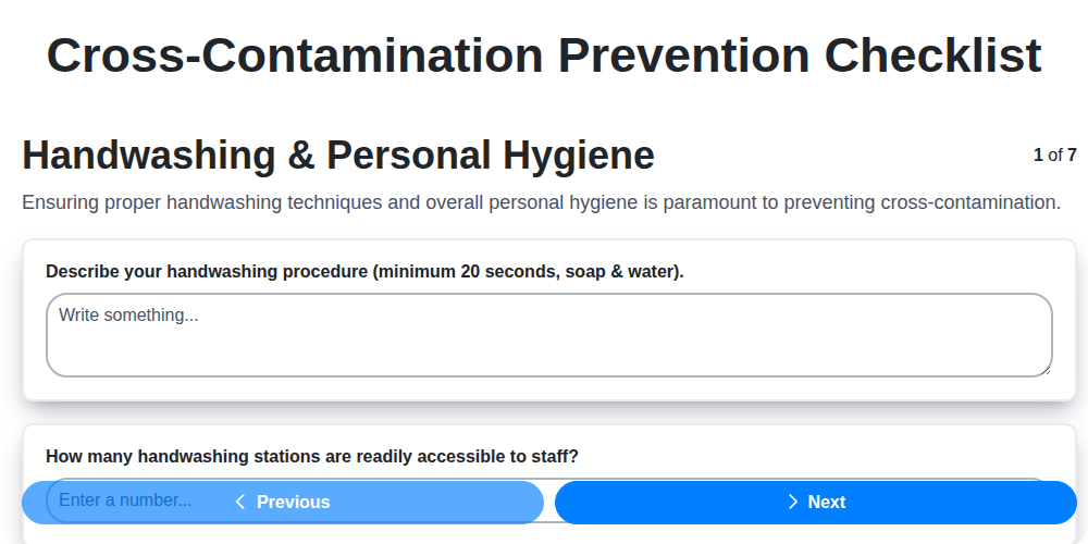 cross contamination prevention checklist screenshot