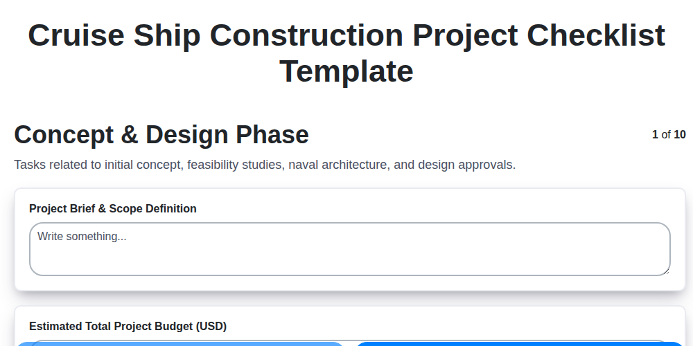 cruise ship construction project checklist template screenshot