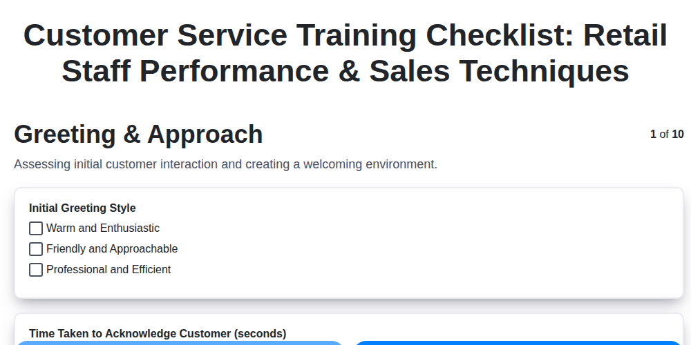 customer service training checklist retail staff performance sales techniques screenshot