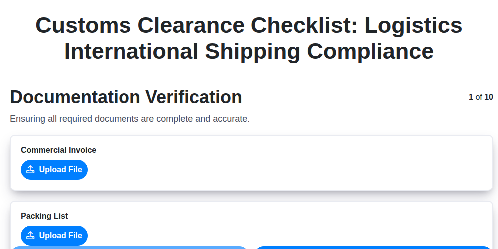 customs clearance checklist logistics international shipping compliance screenshot