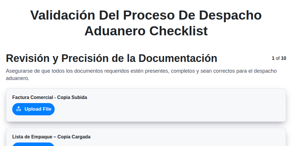 Validación del proceso de despacho aduanero screenshot