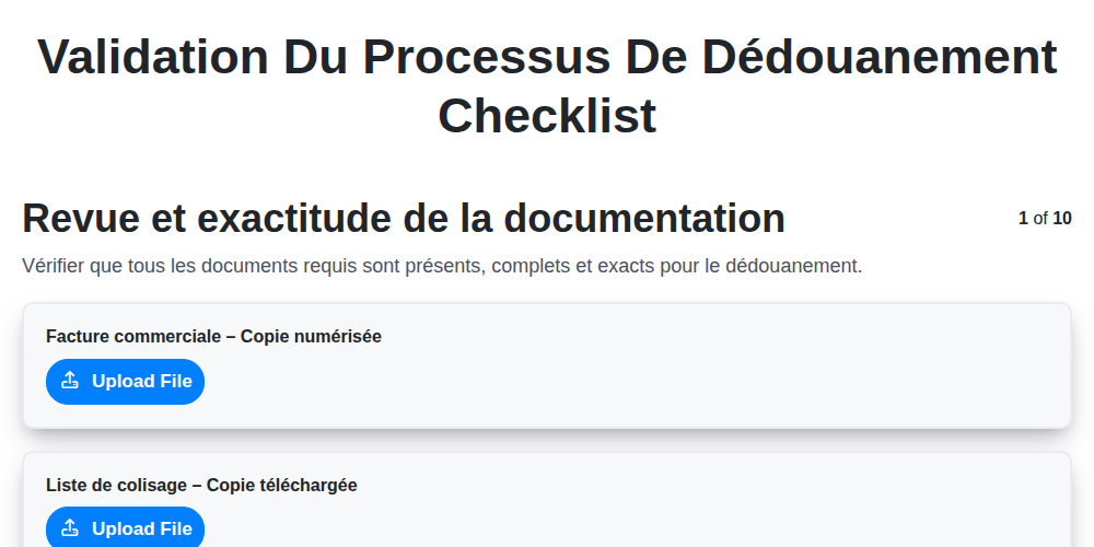 Validation du processus de dédouanement screenshot