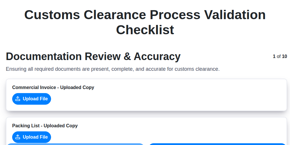customs clearance process validation screenshot