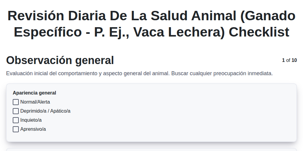 Revisión Diaria de la Salud Animal (Ganado Específico - p. ej., vaca lechera) screenshot