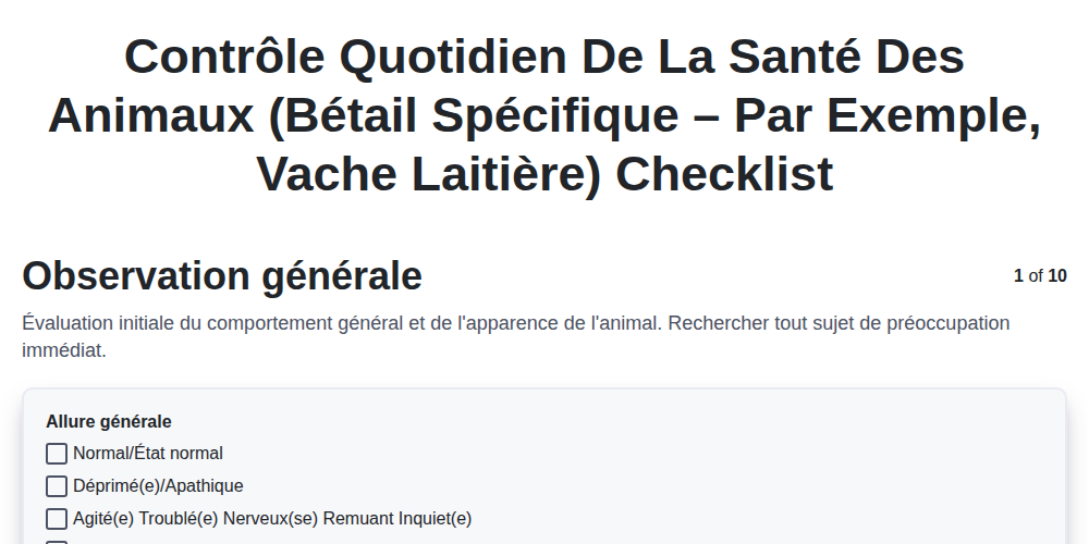 Contrôle quotidien de la santé des animaux (Bétail spécifique – par exemple, vache laitière) screenshot
